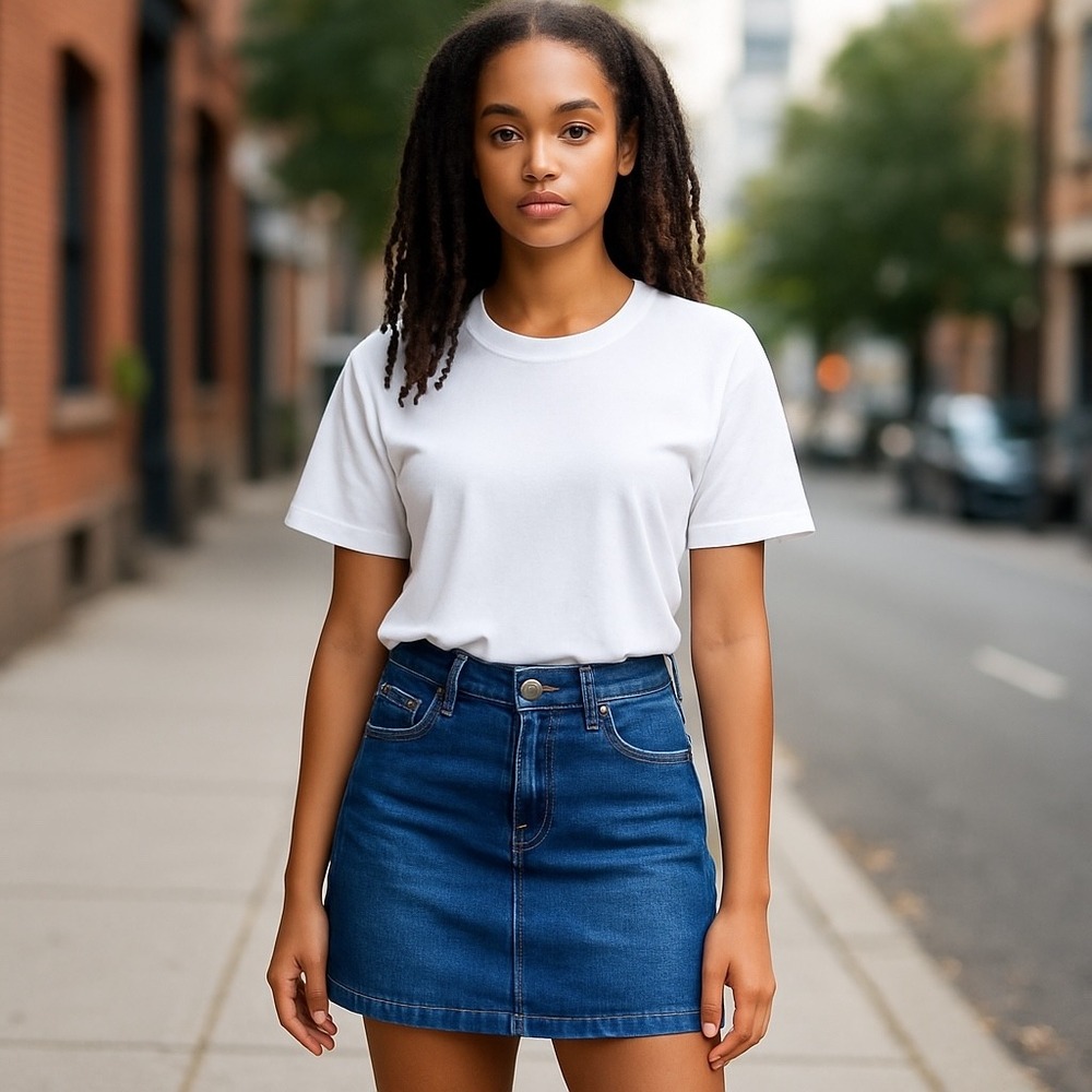 Croft & Barrow Denim Skirt Classic Fit Stretch Blue Jean Skirt Size 16